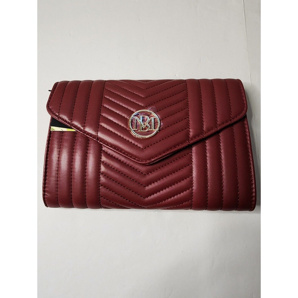 Studio Badgley Mischka Quilted Clutch Crossbody Bag Wine Color Vegan Leather